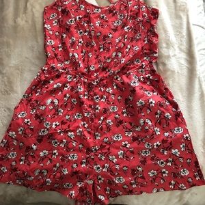 Coral/ floral romper
